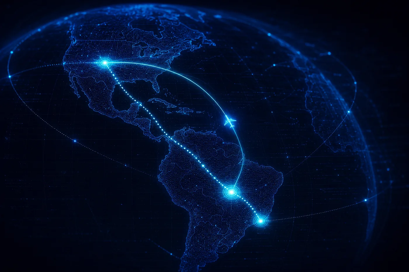 Mapa da rota cross-border iMportex! — globo com rota EUA → Paraguai → Brasil