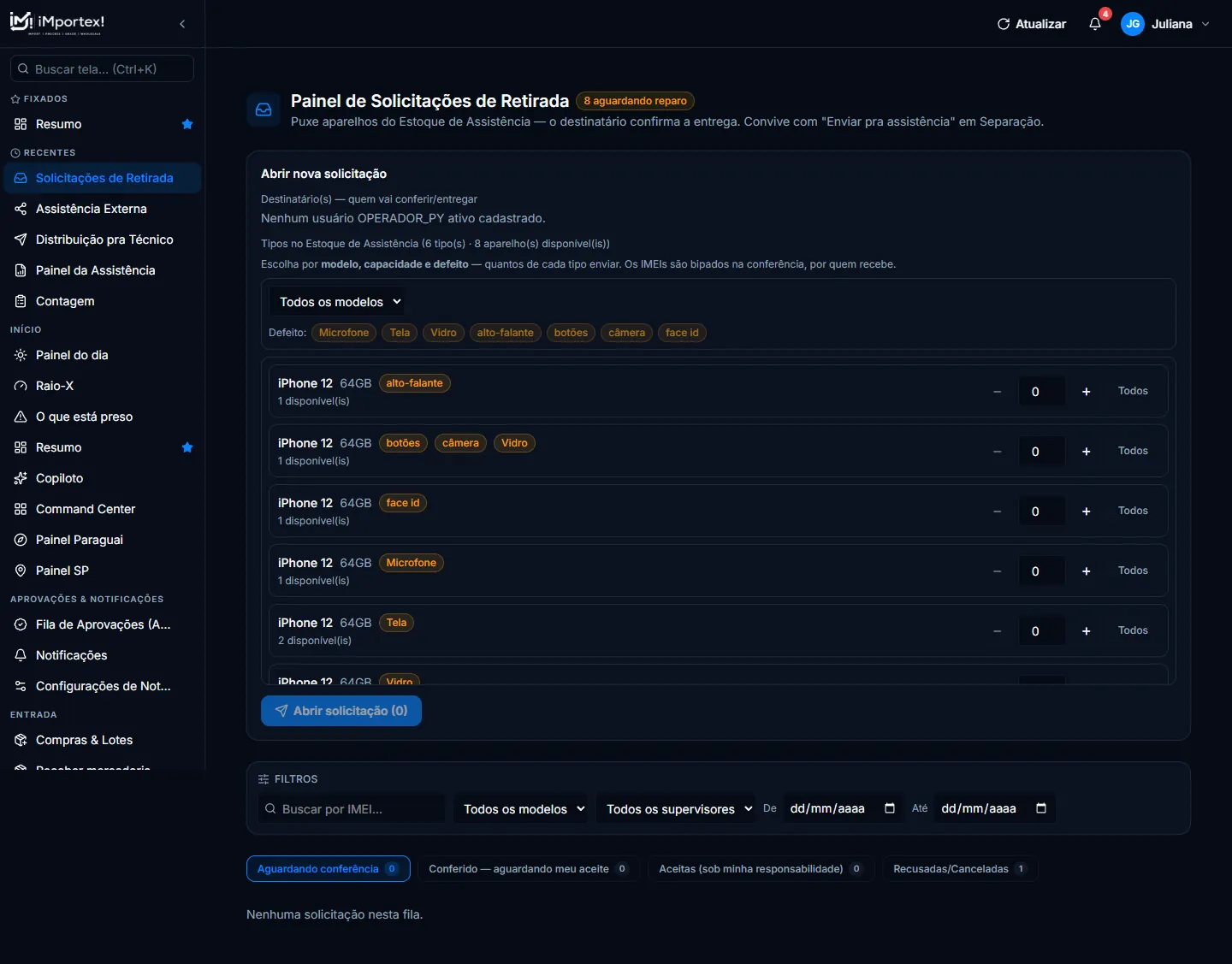 Solicitações de Retirada